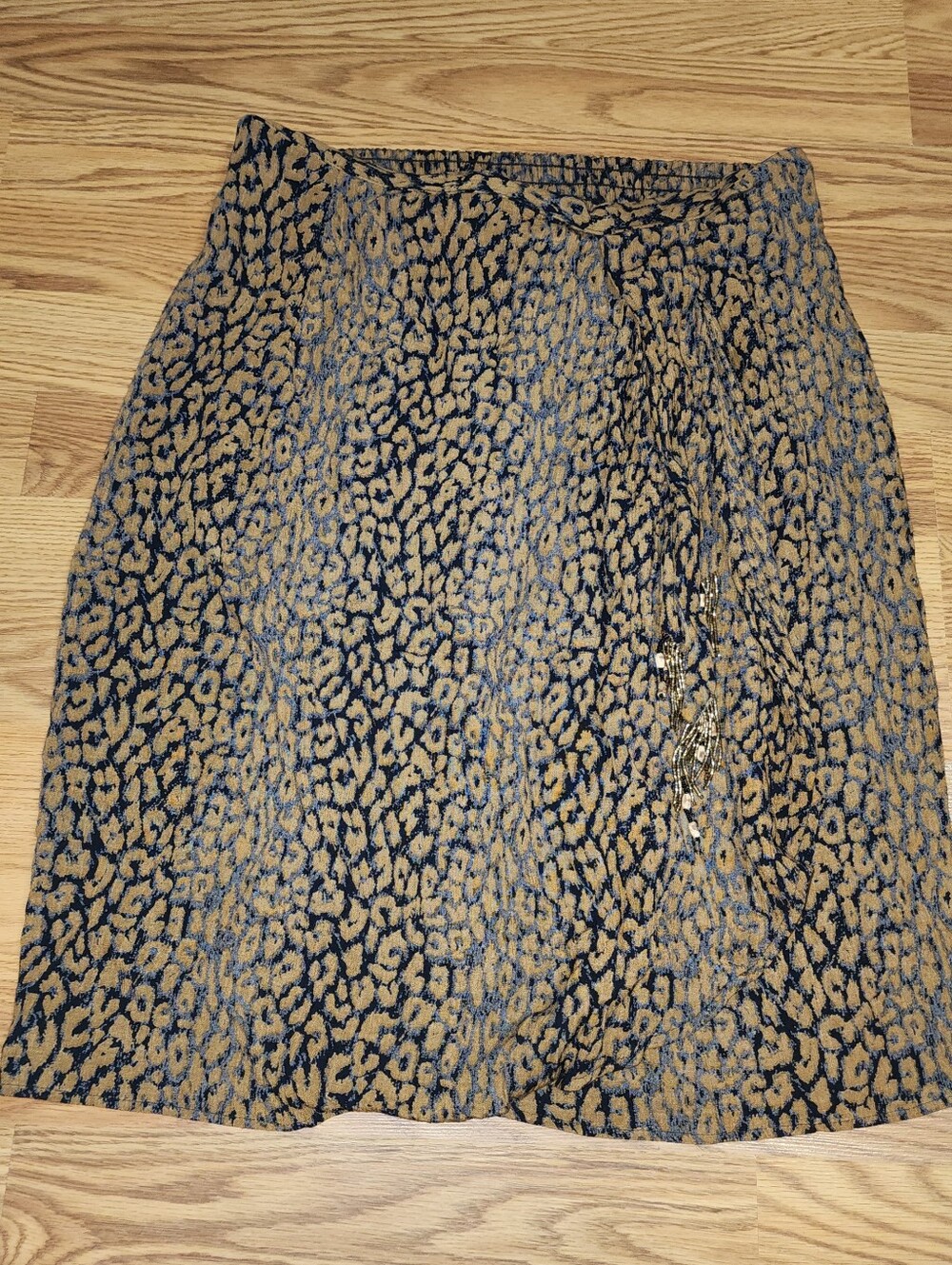 VTG 90s Carole Little Leopard Animal Print Rayon Gauze Midi Skirt 14 Beaded USA